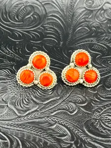 Myra Benally Orange Spiny Oyster Handmade Navajo Stud Earrings