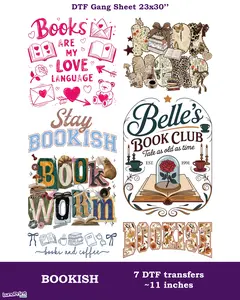 Book Lovers DTF Gang Sheet 7 Bookish Ready To Press Transfers 23x30. Same/Next Day Shipping