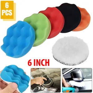 6Pcs Car drill Polishing Waxing Pad Set - 6 Inch Electric Car buffing Pads Kit,Polishing Sponge Pads,Automotive Buffer Kit,Wash Cleaning detailing kit