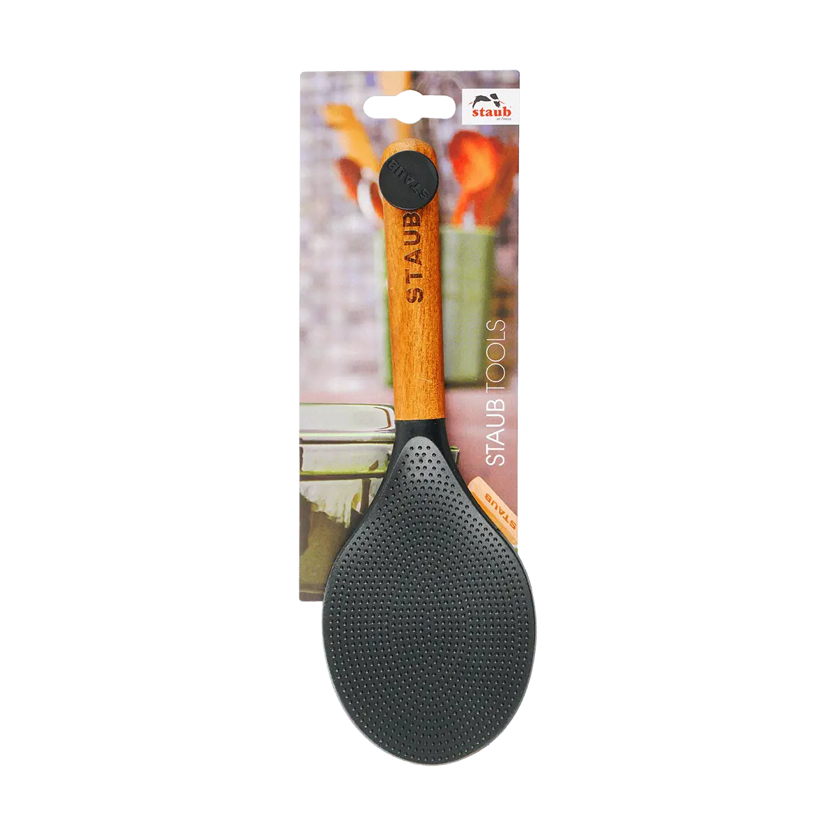 STAUB Wooden Handle Silicone Rice Spoon - High Heat Resistant, Non-Stick Pot Spatula, 22.5cm, French Kitchenware