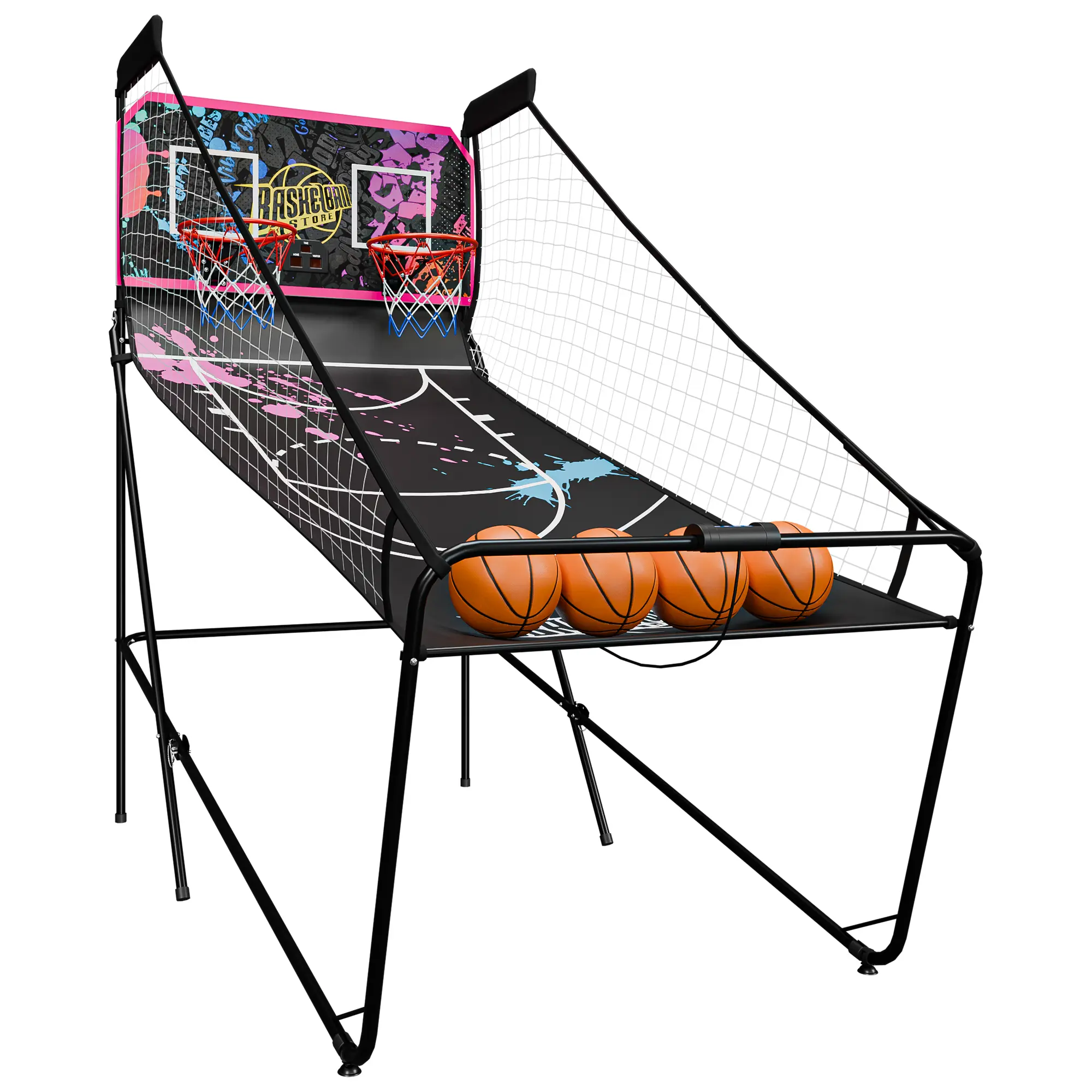 Segawe Electronic Arcade Basketball Game, MDF Foldable 2-Player Dual Hoop with 8 Modes, Rugged Build, Dynamic LED Scoring, Arcade Sounds & 4 Balls for Indoor Sports Play