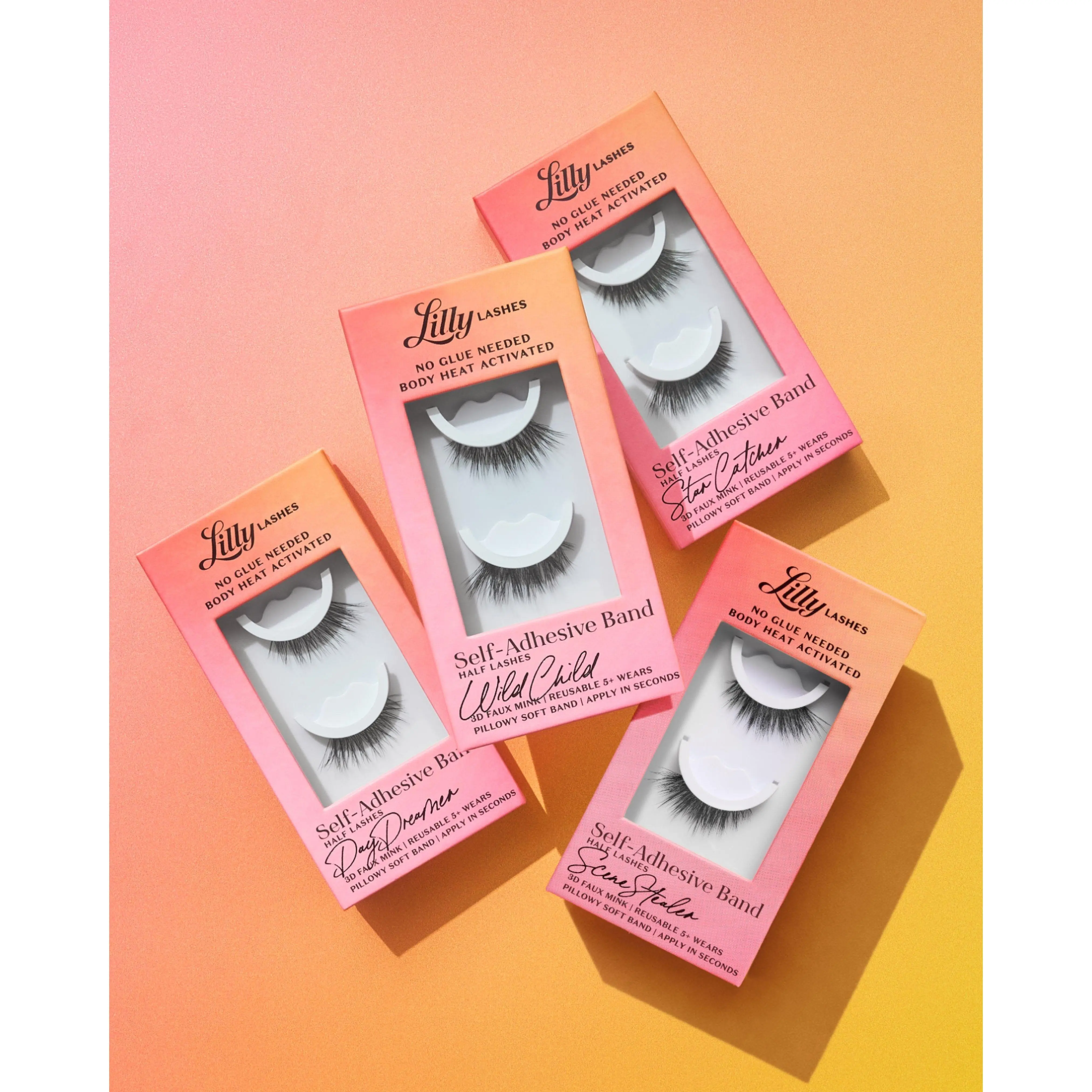 Self-Adhesive Half Eyelashes  | Lilly Lashes 3D Faux Mink | No Glue Needed, Body Heat Activated