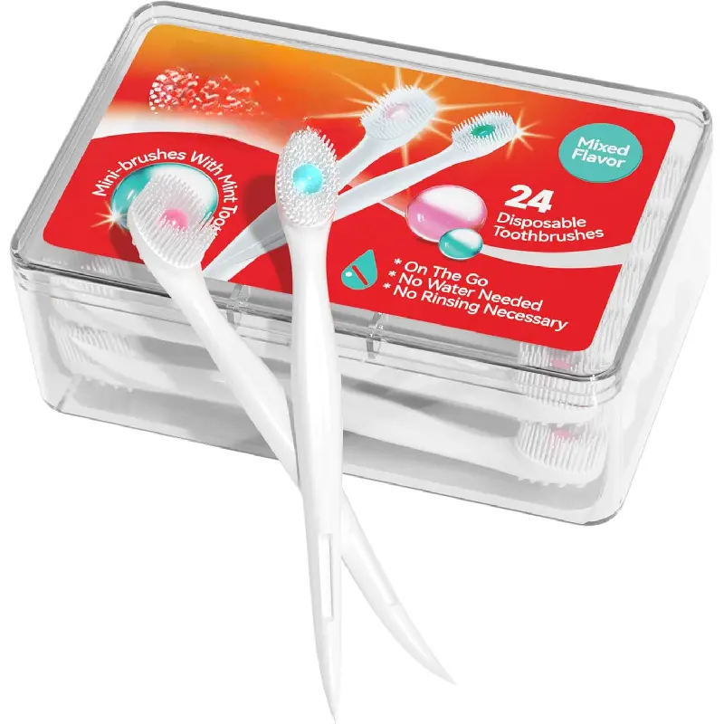 ZY Disposable Oral Toothbrushes for Adults - Gentle Soft Bristles, Interdental Pick, Mint & Mixed Flavors, Convenient Travel Pack for Daily Care, Brush Anytime (1 Pack, 24-Count) - Home & Work Bathroom Supplies