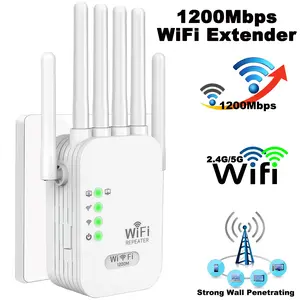 2026 WiFi Extender 6 Antennas Strong Signal, 1200Mbps Dual Band 2.4GHz-5GHz Wifi Booster,with Gigabit Port & AI Connectivity, Suitable for Home Studios, Remote Workspaces, VR Areas WiFi Extender Signal Booster