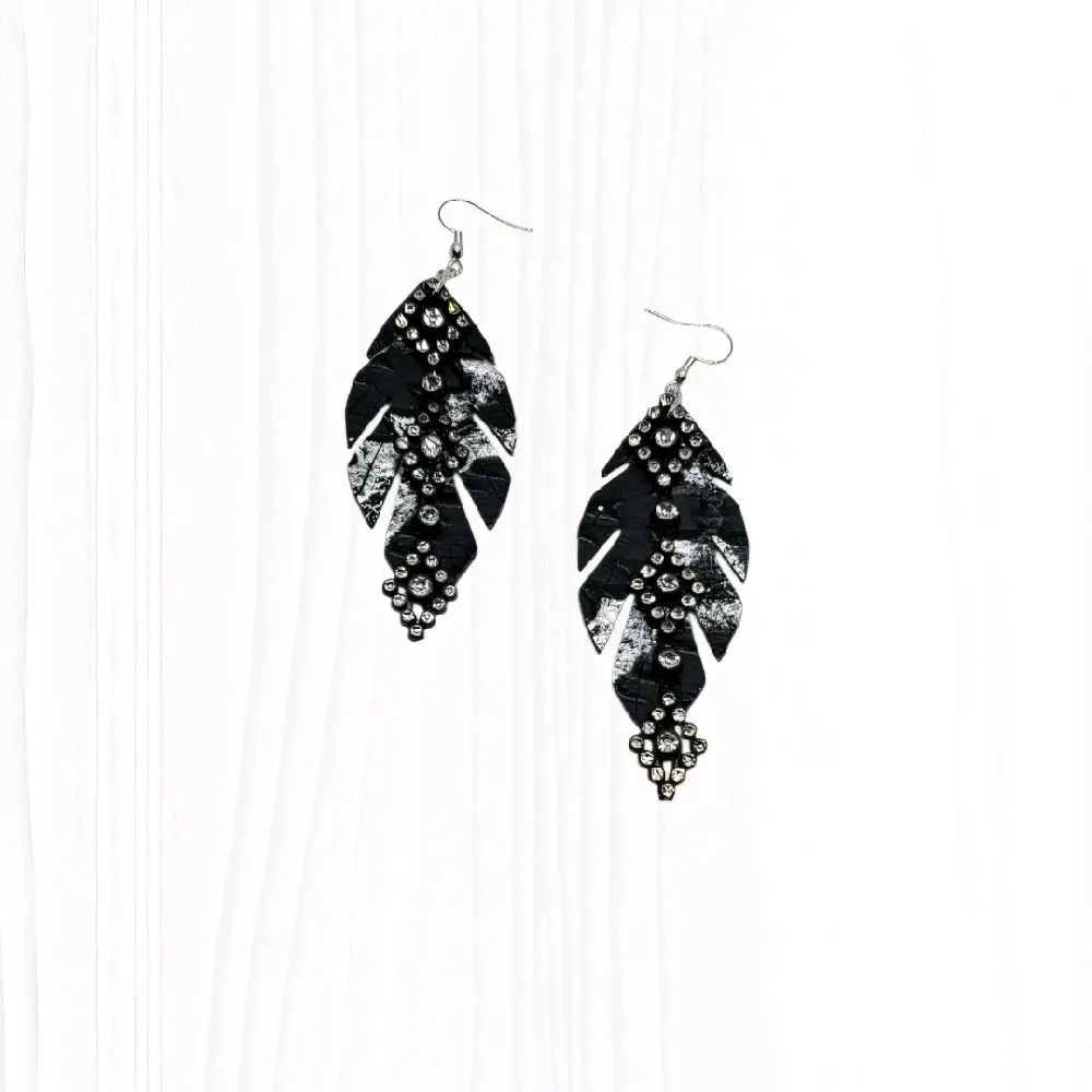 'Destiny' Black & Silver Handmade Leather Earrings