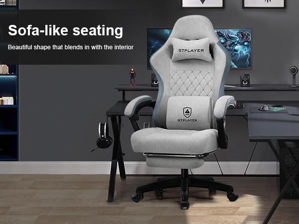 GTPLAYER Gaming Chair, Technical Fabric Office Chair with Pocket Spring Cushion, Linkage Armrests and Footrest, High Back Ergonomic Computer Chair