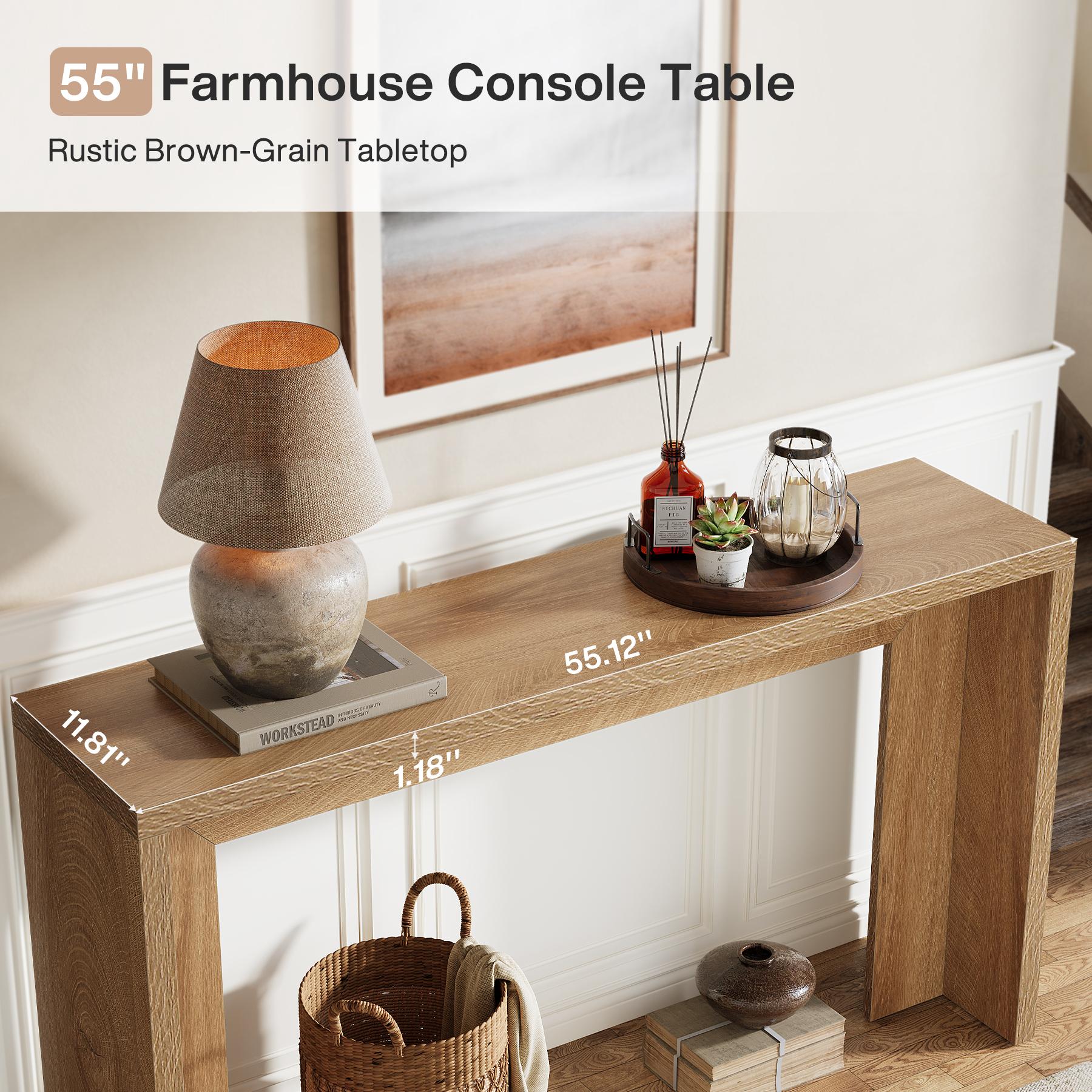 LITTLE TREE  Farmhouse Console Table, 55-Inch Wooden Sofa Table with Storage for Entryway, Foyer, Hallway, Living Room, Easy Assembly