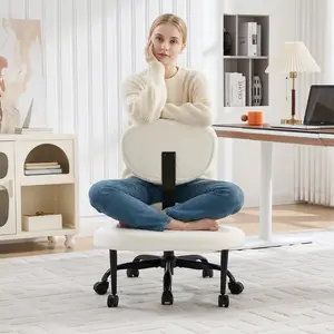 [Stock Up] EBELLO Ergonomic Cross Legged Swivel Chair - Adjustable Height, Teddy Fabric, Back Support, Versatile for Home & Office Use
