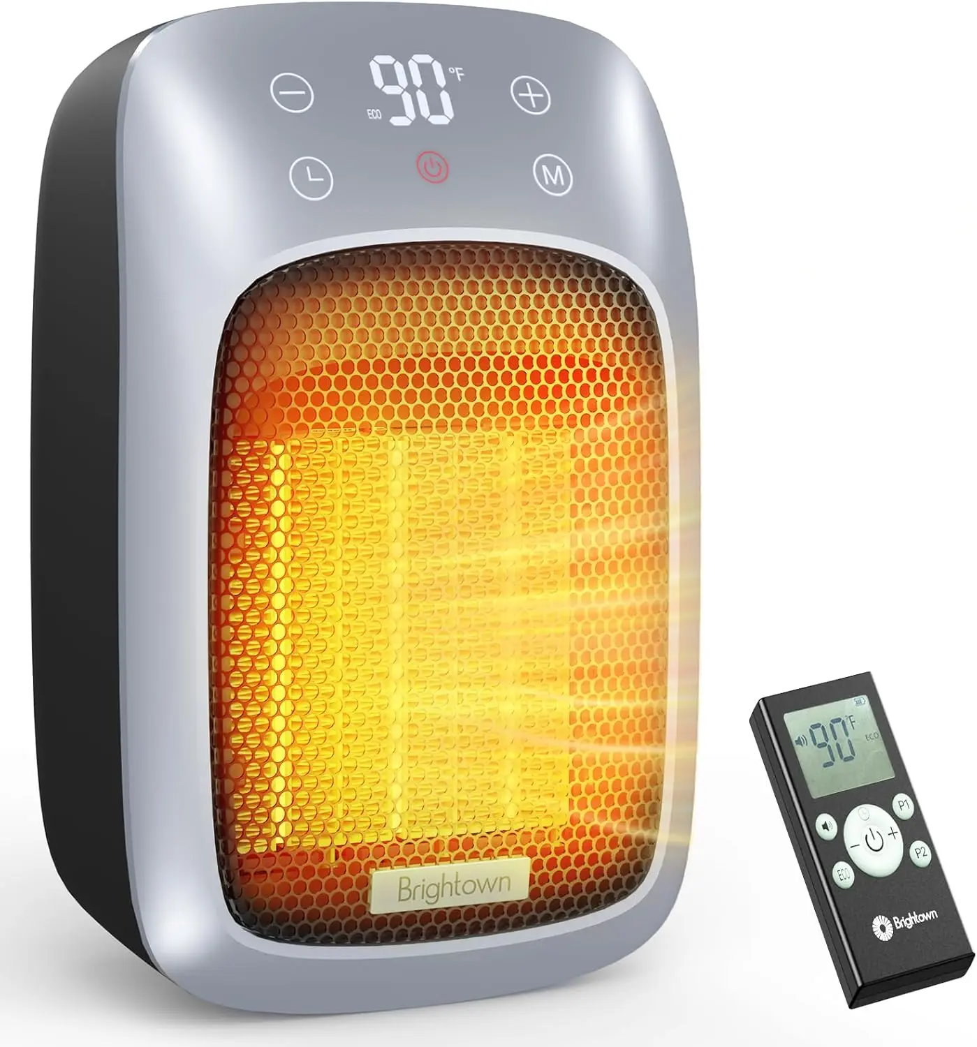 Brightown Plug In Space Heater for Indoor Use, 800W Small Wall Outlet Heater with Remote and Thermostat, LED Display, 12H Timer, Overheat Protection for Bathroom Bedroom Office Home