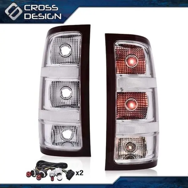 CROSSDESIGN Durable Polycarbonate Plug-and-Play LED Rear Taillight Lamps - 8 Bulbs, Left+Right Pair Set, Brake Lights for 07-13 GMC Sierra 1500,2500,3500HD Car Lighting