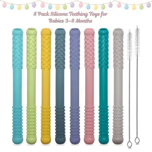 8 Pack Silicone Teething Toys for Babies 3–6 Months, Baby Teethers Tubes & Sticks for 6–18 Months, Sensory Chew Toys for Teething Relief