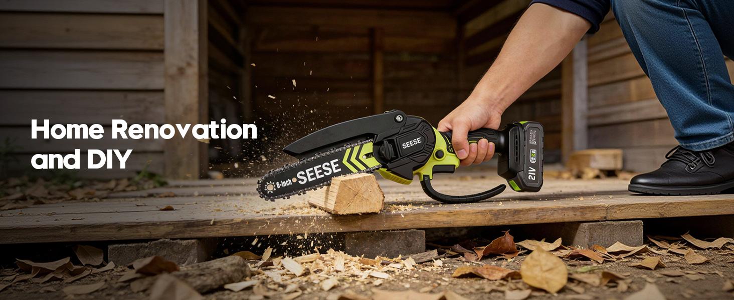 SEESE 6-Inch Brushless Cordless Chainsaw – 2000mAh Battery-Powered Electric Saw for Cutting Wood, Gardening, Pruning, and Camping – Senior & Women Friendly,Holiday gifts