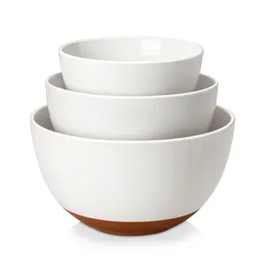 MALACASA Ceramic Large Mixing Bowls, Large Serving Bowls for Cooking, Prepping, Baking, Salad, Soup, Popcorn, Pasta, Nesting Bowls Set of 3, 4.38/2.5/1.44 Qt, Oven, Microwave and Dishwasher Safe Cutlery