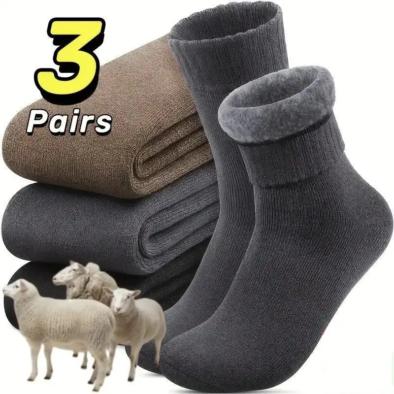 3 Pairs Thermal Socks for Men, Thick Warm Winter Outdoors Hiking Socks