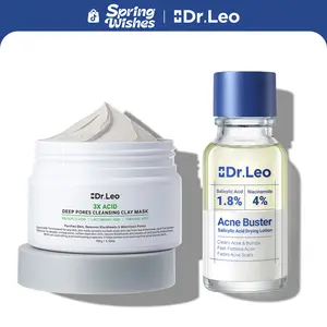 Dr.Leo Acne Clearing Products 2Pcs Set | 1.8% Encapsulated Salicylic Acid Pimple Relief Drying Lotion Plus+ White Clay Deep Pore Cleaning Mask | High Pressure Pimple Relief