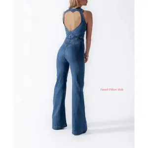 Women's Slim Fit Sleeveless Fashion Street Retro High Waist Denim Jumpsuit