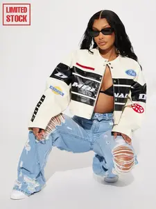 Monaco Cropped Jacket - Ivory/Combo, Bomber-Style, Snap-Button Closure