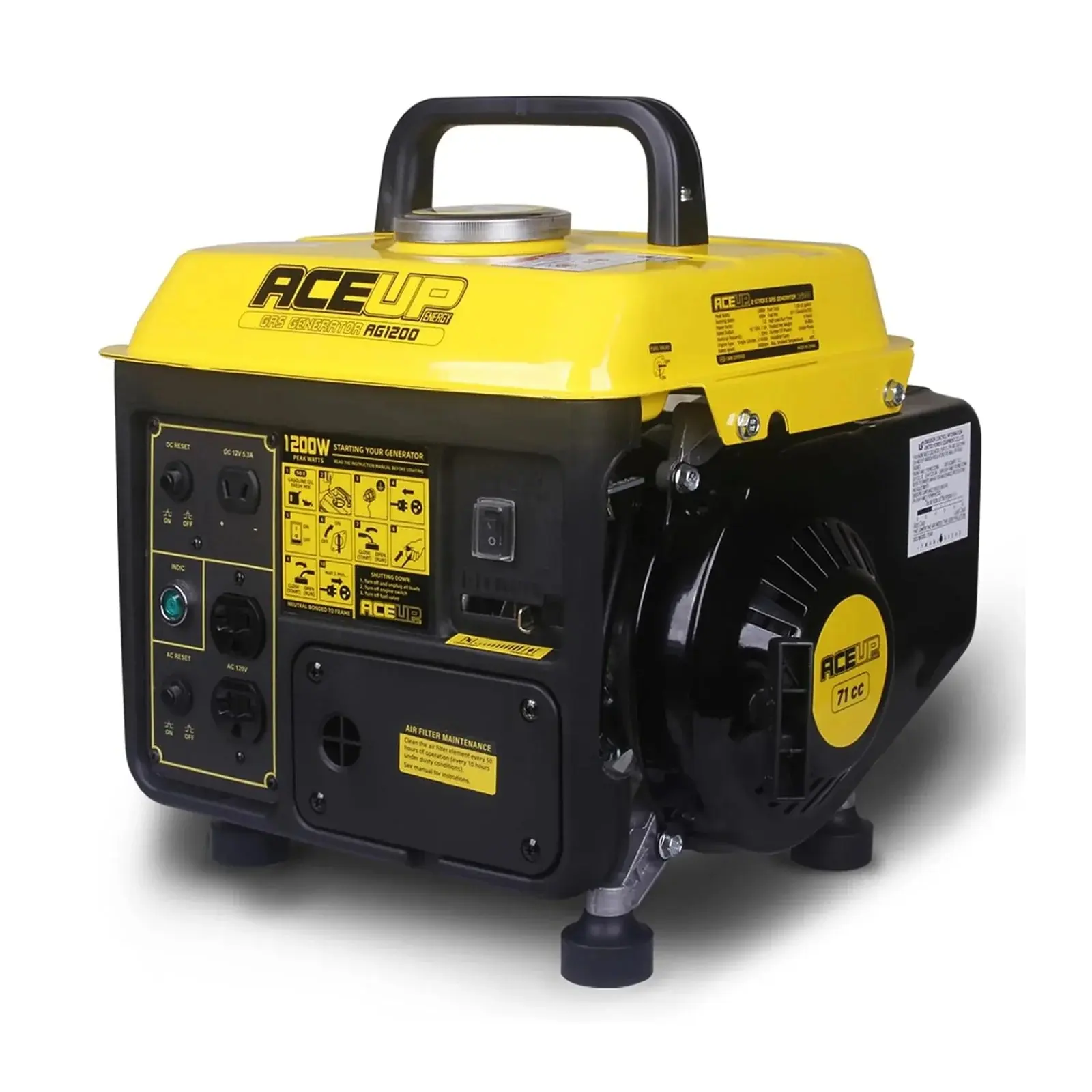 Aceup Energy 1200W 2-Stroke Gas Powered Portable Generator (Model AG1200) - Ultralight, EPA & CARB Compliant Generator for Camping, Home Improvement Electrical Equipment, Gas Powered Generator
