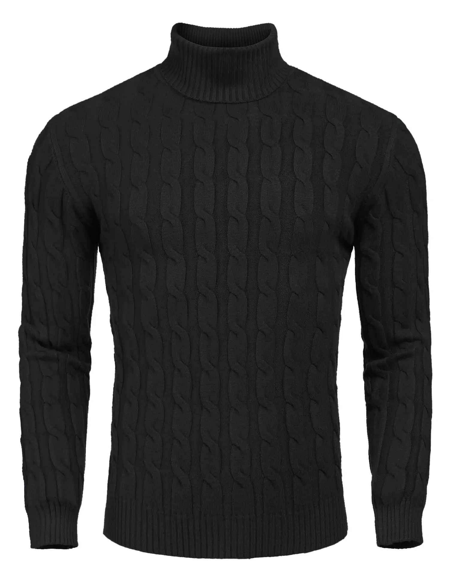 Coofandy Men's Slim Fit Turtleneck Sweater Casual Twisted Knitted Pullover Sweaters Classic Long Sleeve Elastic Red Cable-Knit Pullover for Fall Winter