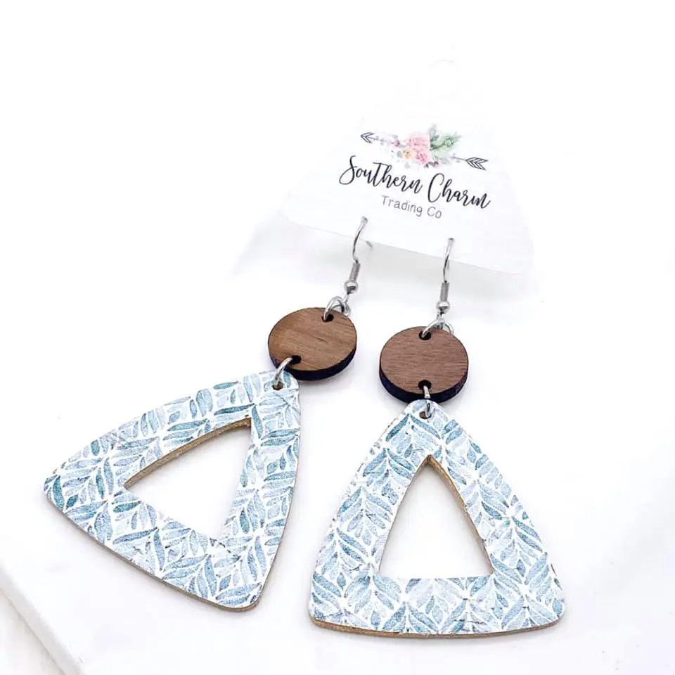 Wood & Sage Succulent Triangle Corkie Earrings
