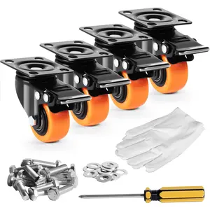 【FathersDayGift】VEVOR Caster Wheels,  2-inch Swivel Plate Casters, Set of 4, with Security Dual Locking No Noise PVC Wheels, Heavy Duty 150 lbs Load Capacity Per Caster, Non-Marking Wheels for Cart Furniture Workbench