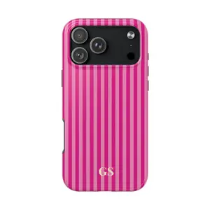Personalized Pink Phone Case Custom Monogram iPhone Case Aesthetic Pink Striped Phone Case Summer Coastal Phone Case Preppy Phonecase Beachyiphone 17 16 15 14 13 12 11cases Festive Bow Anti-drop retro luxury