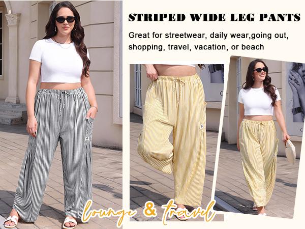 【SS26 Collection】TARSE Womens Wide Leg Gingham Striped Plaid Pants Casual Barrel Loose Drawstring Low Waist Palazzo Harem Pants with Pockets