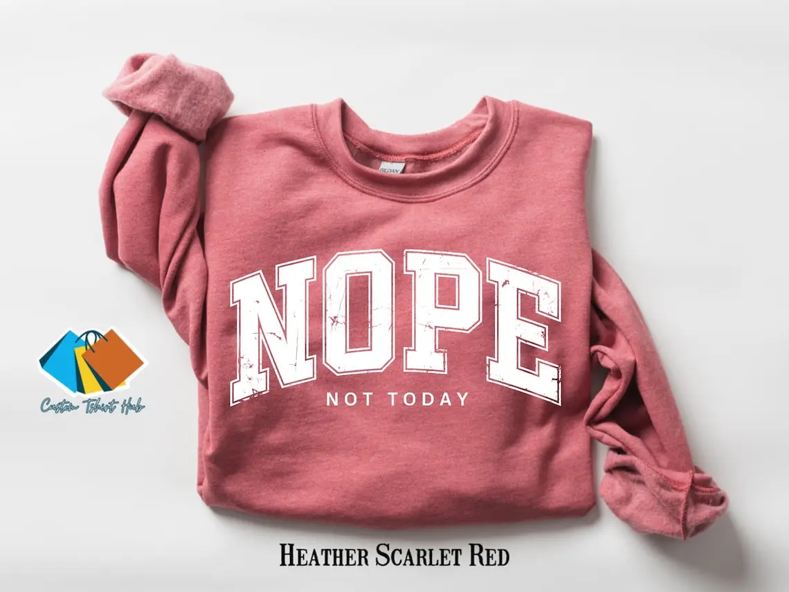 Gildan Women's Oversized Ribbed Cotton-Poly Mix Long-Sleeve Crewneck Sweatshirt - Pill-Resistant Smooth Spandex-Yarn Fabric, Funny Sarcastic "Nope Not Today" Letter Print, All-Seasons Fit Mom Gift Dress Fashion Essential Top