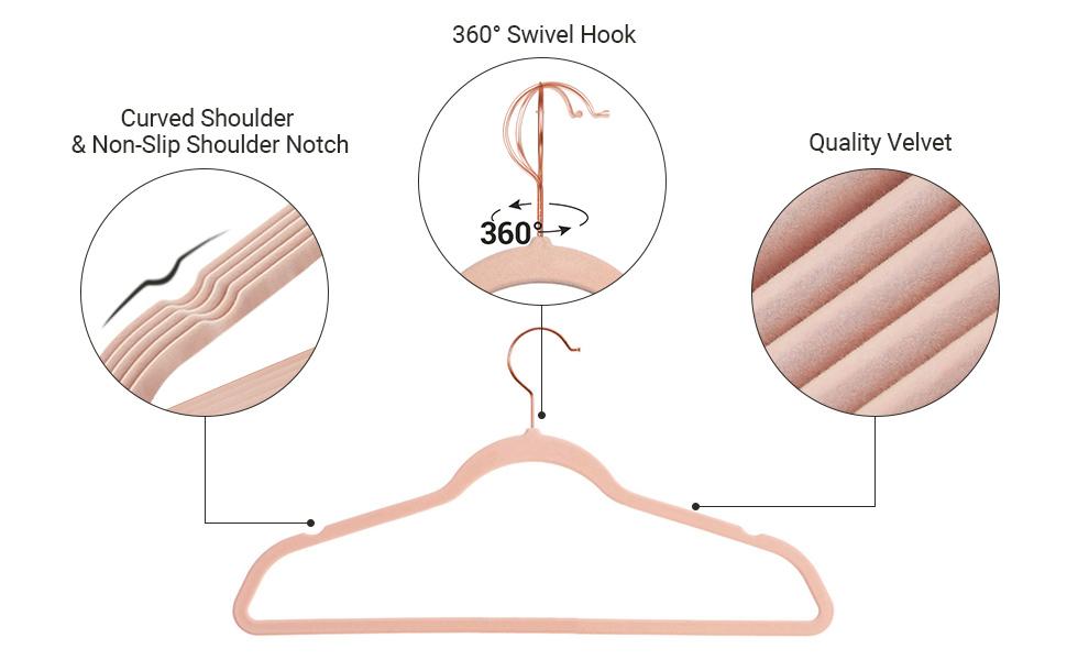 SONGMICS HOME Non-Slip Hangers with Rose Gold-Colored Swivel Hooks, Slim Space-Saving Hangers, Velvet Hangers for Closet SONGMICS HOME Non-Slip Hangers with Rose Gold-Colored Swivel Hooks, Slim Space-Saving Hangers, Velvet Hangers for Closet