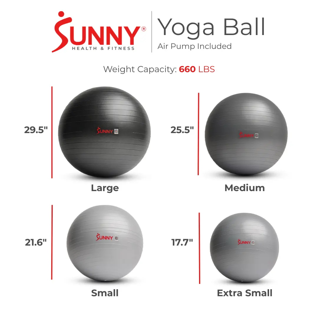 SUNNY Yoga Ball Home Gym Kit Fitness Workout Stability Balance Training Exercise Ball Anti-Burst 660 lbs Capacity Anti-Slip Odorless Material with Air Pump Included for Pilates Stretching Core Strength Pregnancy Office Chair Gymnastics Equipment