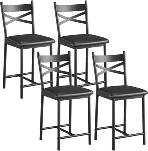 Black 26" Counter Height Bar Stools Set of 4, Upholstered Bar Chairs with Back, Thick Cushion, Modern Counter Height Barstools for Kitchen Island, Apartment Counter, Dining Room Bar