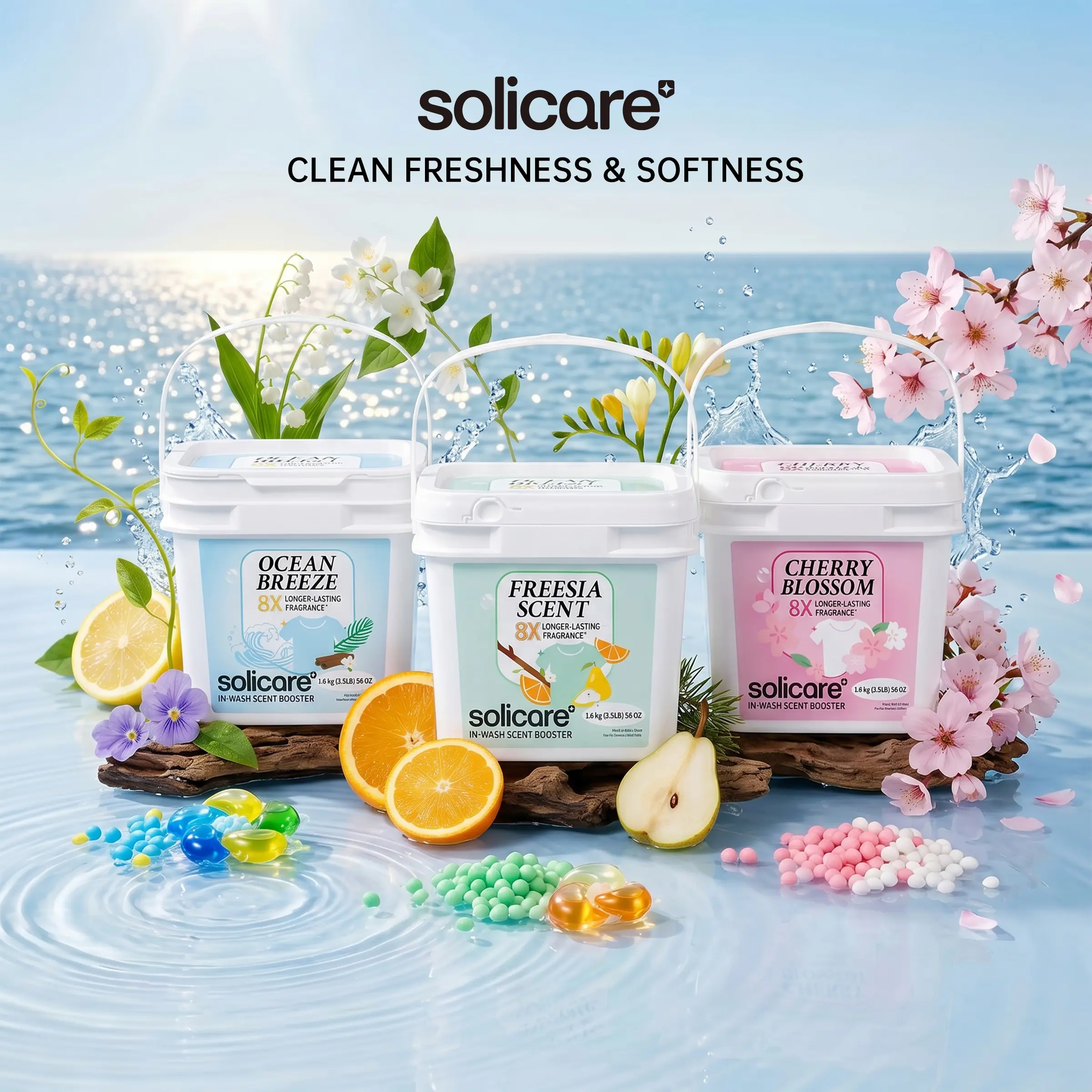 Solicare Laundry Scent Booster Beads, In-Wash Fragrance Pellets, 8X Long-Lasting Freshness, Odor Eliminator, HE Compatible, 1.6kg Per Tub (3.5LB/56oz), Fits All Washing Machines.(D)
