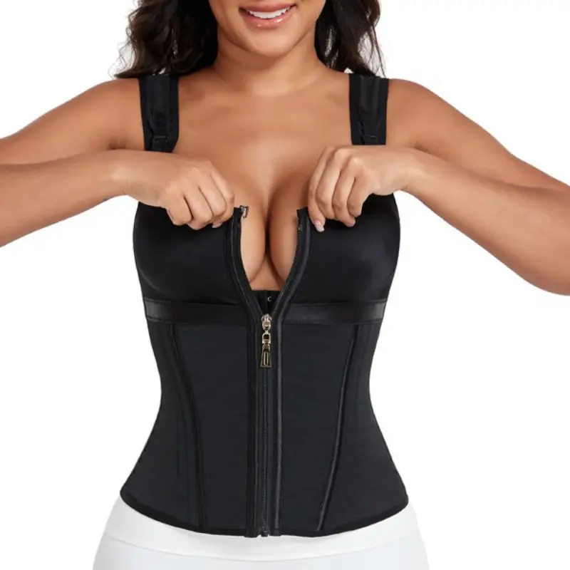 Women's Colombian Faja Shapewear Top with Bra - Stretchy Lightweight Fabric, Adjustable Shoulders, Front Zipper Corset, Tummy Control, Comfortable Wrap Girdle, Waist Training Support, Double Layer Protective Edge, Hand Wash Only, for Casual Wear, Workout,