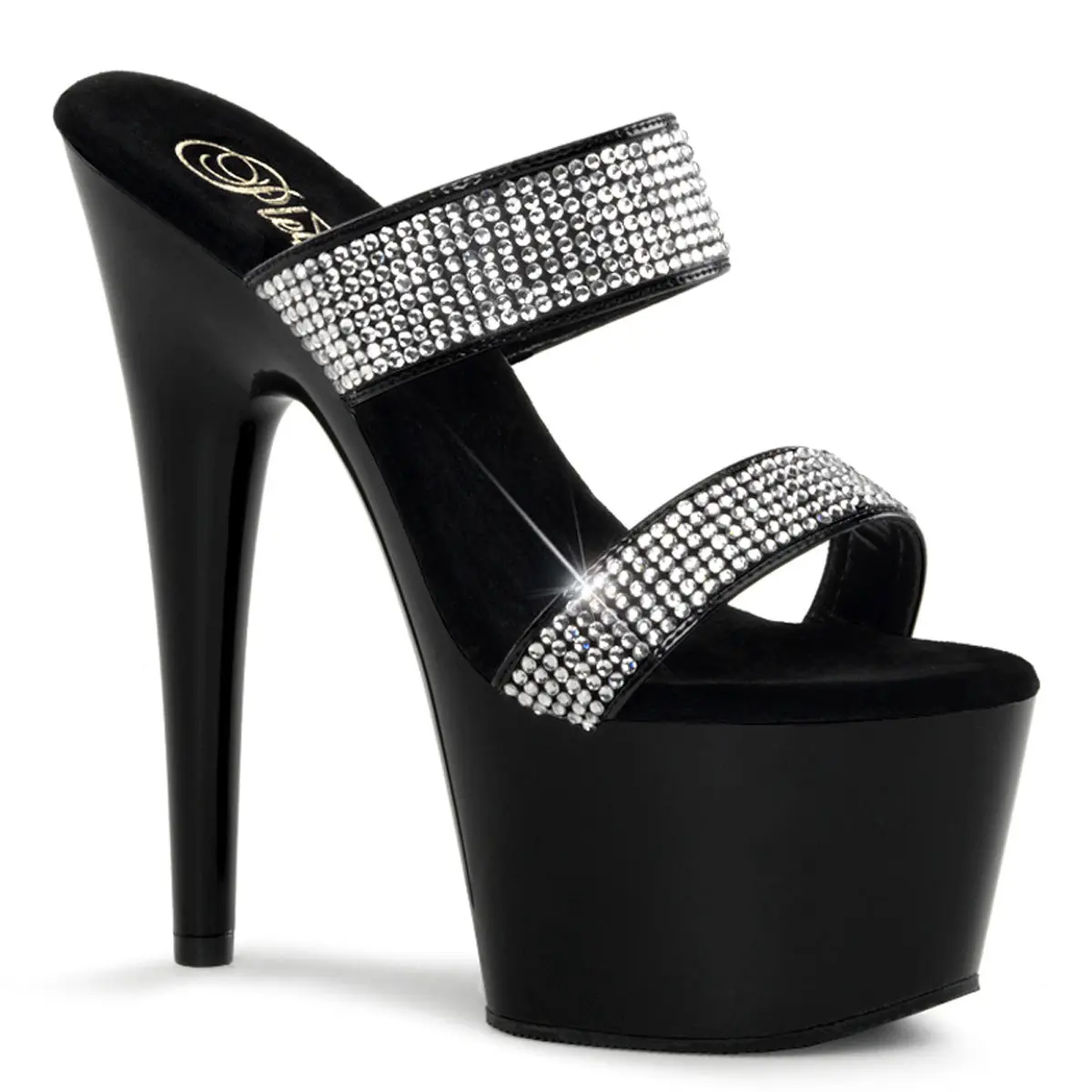 Pleaser Adore-702-2 Platform Heels for Women, Sparkly Rhinestone Slip On Slides with a 7" Stiletto and 2.75" Chunky Platform, Footwear, Sandal, Shoe, Pleaser Heels, Classy Heels, Statement Shoes