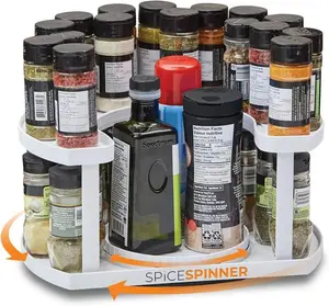 Suspended Rotating Double-Layer Spice Rack Organizer for Cabinet | Rotating Lazy Susan Spice Organizer Holds 40 Spice Jars | Countertop & Pantry Spice Shelf for Kitchen Organization & Storage