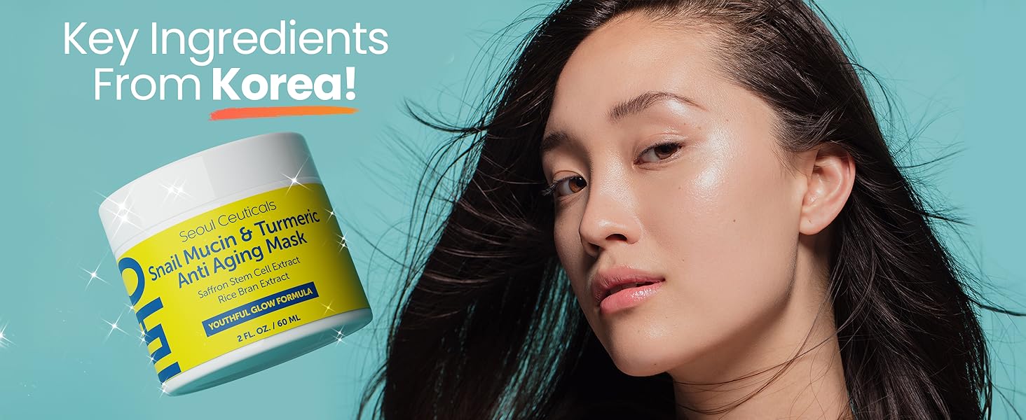 Snail Mucin & Turmeric Anti-Aging Face Mask  - Moisturizing Cream for Dry, Sensitive Skin - Nourishing and Soothing Korean Skincare