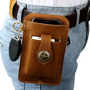 Knife Cover Men's Genuine Leather Waist Bag with Phone Pocket Belt Bag High Quality Holster Bag Cell Phone Bag for Work Accessories Outdoor Gear Sleek Accessory Durable Construction