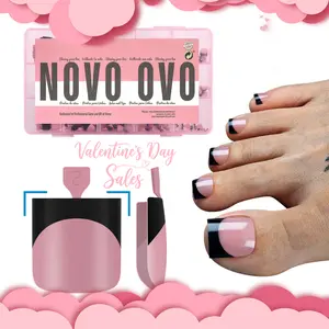 NOVO OVO Halloween Black French Tip Toe Nail Tips Press on, BERRY PINK Sharp Square Pre-Designed Soft Gel False Toenail Extension, Long / Medium Wide Fake Toenails, Full Cover Acrylic for DIY 15 Sizes 240 pcs【NO GLUE ,TOP COAT AND LAMP INCLUDED】