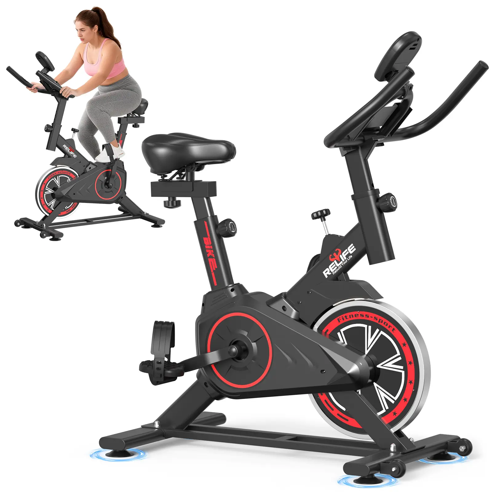 RELIFESPORTS Unisex Stationary Indoor Cycling Bike - Magnetic Res. Quiet Exercise Machine, 280lb Capacity, Adjustable Ergo Seat, LCD Monitor, Tablet Holder for Home Gym Workout from Home Gear