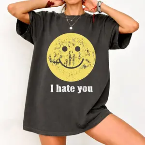 I Hate You Smiling Face T-Shirt, I Hate You Shirt, Funny Sarcastic Graphic Tee, Dark Humor Graphic Tee, Cute Bipolar Shirt, SNL Humor Tee