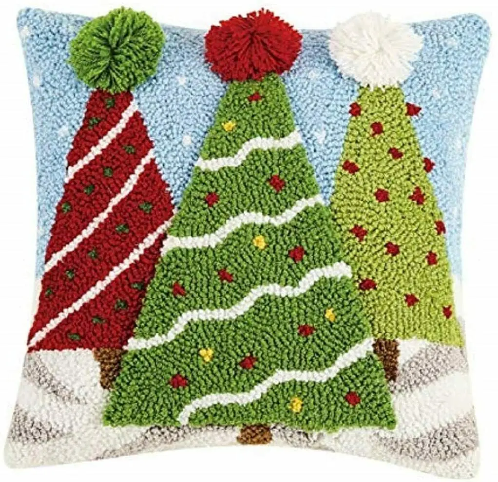 14x14 in. Square 3D Christmas Tree Hook Pillow, Multi-Color Holiday Theme, Festive Indoor Room Decor Accent (Textiles & Soft Furnishings Bedding Linens Pillow)