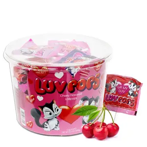 Adams & Brooks Luv Pops Cherry Flavored Lollipops - 23.9 oz Mailbox Tub (40 Counts, 17g Pops Each) - Individually Wrapped Heart-Shaped Cherry Lollipops for Valentine's Day - Kosher Certified Suckers