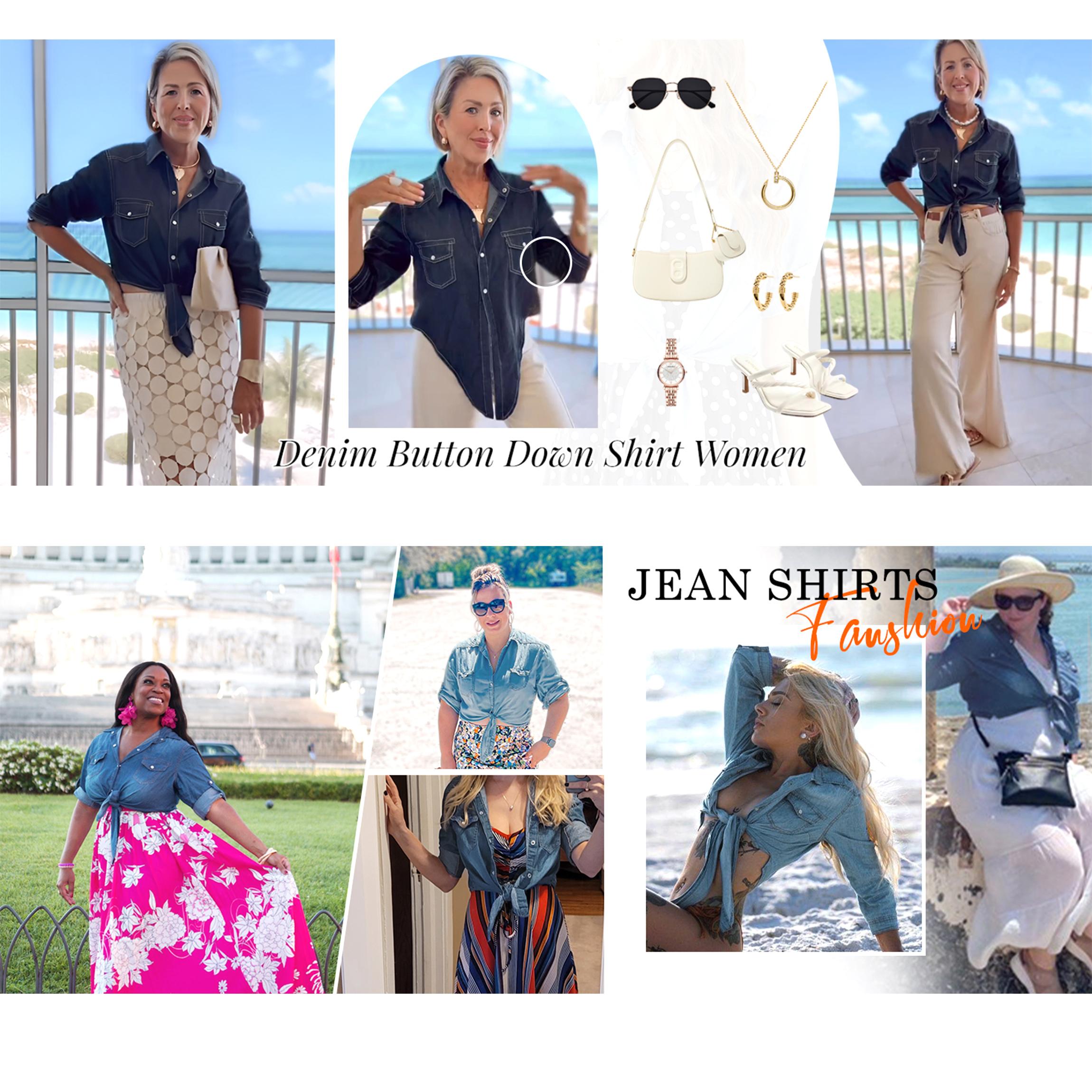 Buenoble Women’s Denim Button-Down Shirt 3/4 Sleeve Cropped Tie Waist Western Shirt Casual Trendy Fashion Top SpringStatements Buenoble Women’s Denim Button-Down Shirt 3/4 Sleeve Cropped Tie Waist Western Shirt Casual Trendy Fashion Top SpringStatements