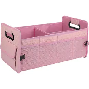 Trunk Organizer for SUV,  Storage Organizer Collapsible Multi Compartment Container Box, Adjustable  Accessories for Women/Men, Pink