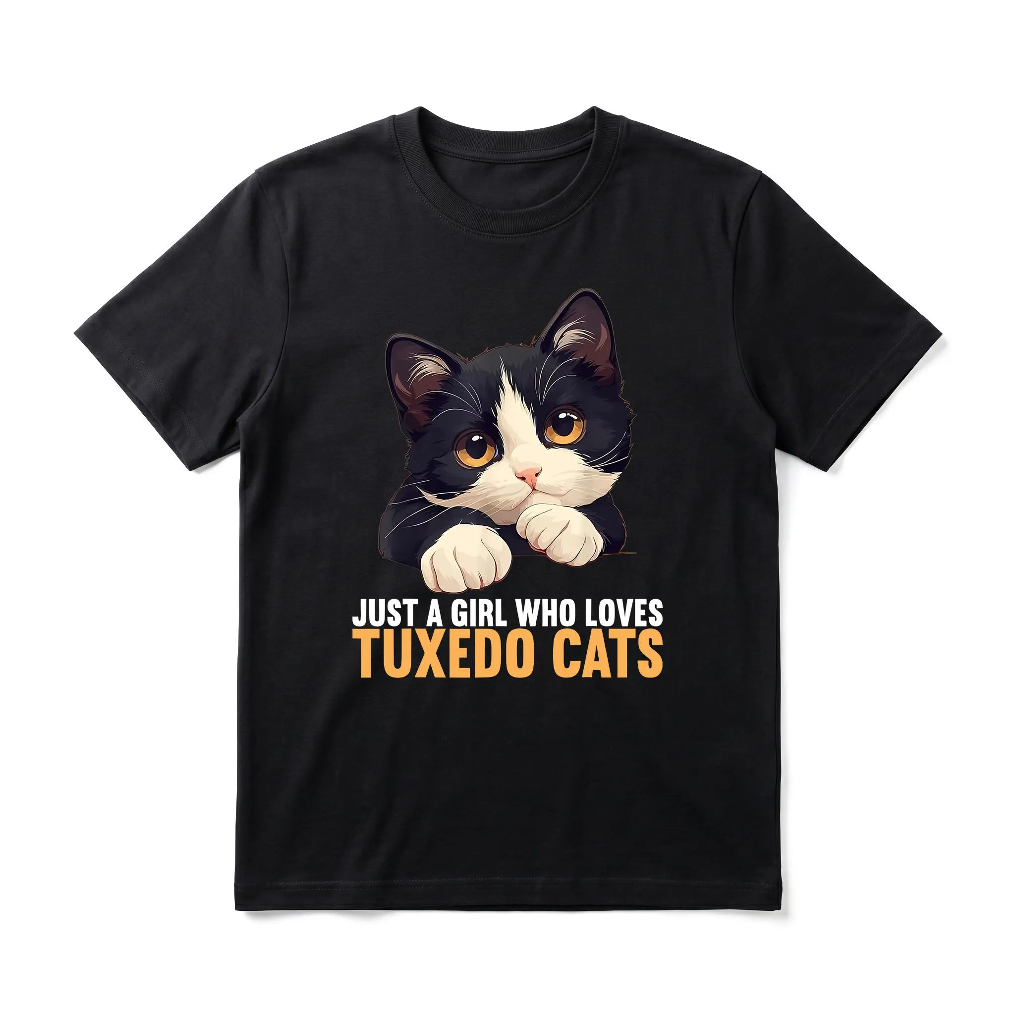 Tuxedo Cat Graphic T-Shirt, Men's Casual 100% Cotton Top with Round Neck, Soft Menswear for Streetwear and Daily Wear, Shortsleeve, Animal Character Men's Short-Sleeve T-Shirts, 3Xl