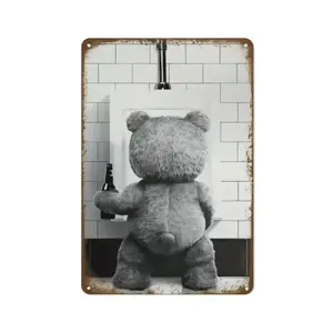 Ted Teddy Bear    | Funny Bathroom Restroom  | Vintage  Poster Plaque | Waterproof Fade-Resistant  Art for Home, Nursery, Hotel, Bar & Restaurant metal   humorous family lover ideal tin sign   warning friend gift room decoration stuff religious wall decor