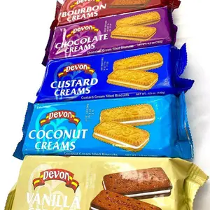 Devon Custard Cream Biscuits 140g 3 Pack Classic Cream Filled Snacks Perfect for Tea Time Cookie