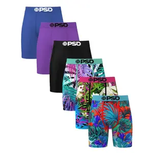 PSD Mens Tropics Boxer Brief 6 Pack - Standard Length 7 Inch Inseam, Soft and Breathable Poly Blend Fabric
