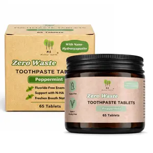 Toothpaste Tablets with Nano-Hydroxyapatite – 65 pack Fluoride-Free & Plastic-Free, Peppermint Flavor, Eco & Travel Friendly Toothpaste Alternative