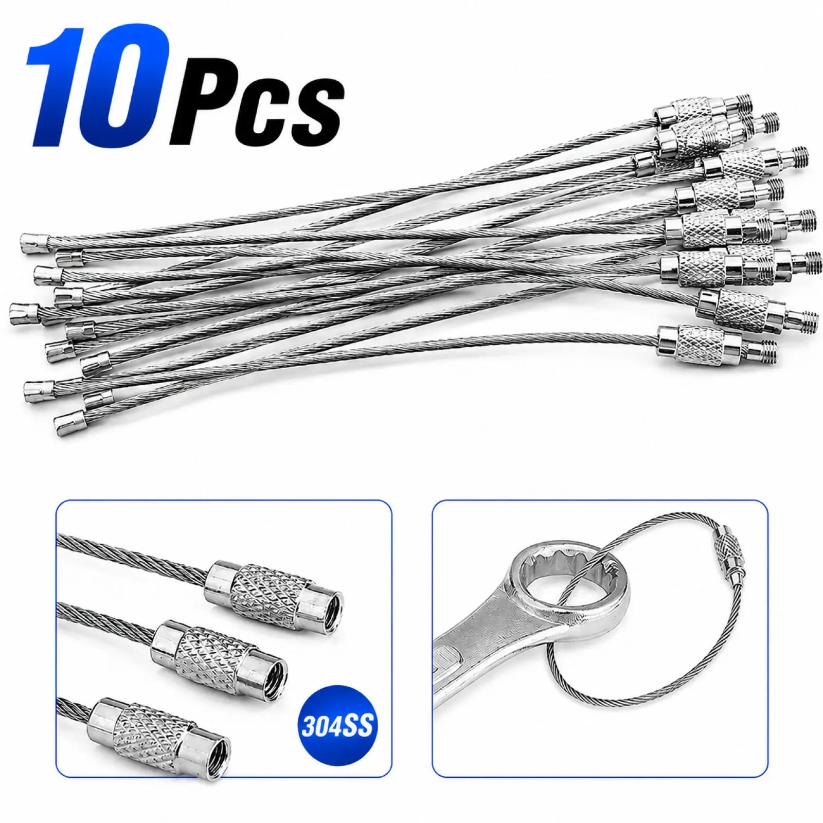304 Stainless Steel Wire Keychains, 1.5mm*150mm Wire Key Ring Cable Key Ring for Hanging ID Tags/Luggage Tags for Men & Women, Keychain Lanyard Decoration for Daily, Keychain Set